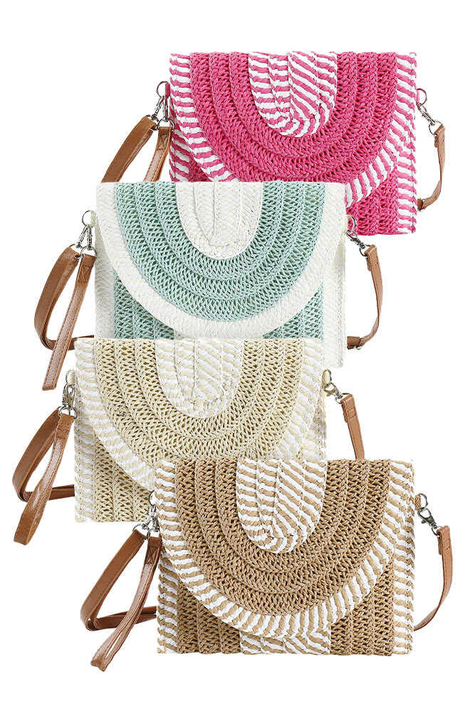 Women's Two-Tone and Stripe Pattern Straw Crossbody Bag by BURACQ