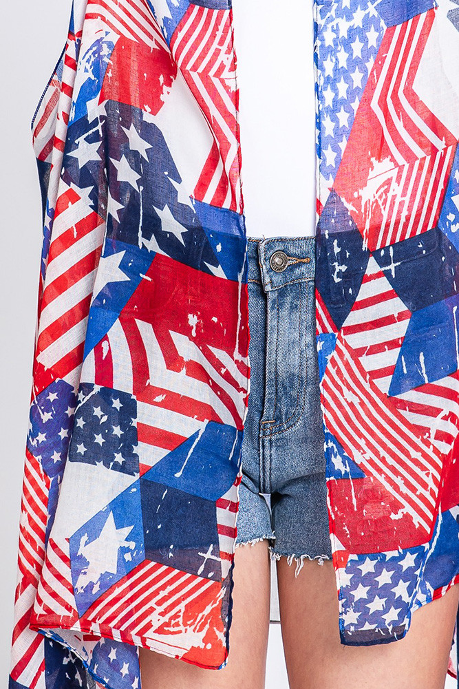 Women's Grunge Multi Pattern American Flag Star Vest — vest photo 5