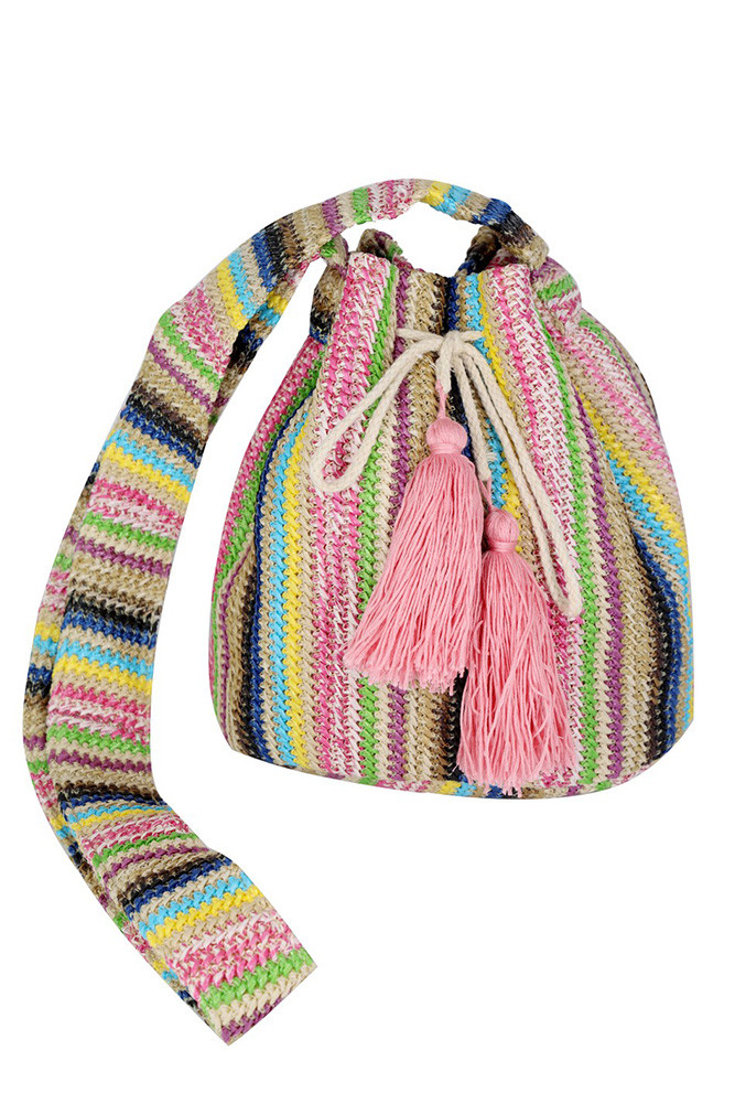 Women's Multi Color Striped Bucket Bag — bucket bag photo 2