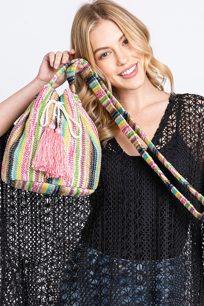 Women's Multi Color Striped Bucket Bag — bucket bag photo 8