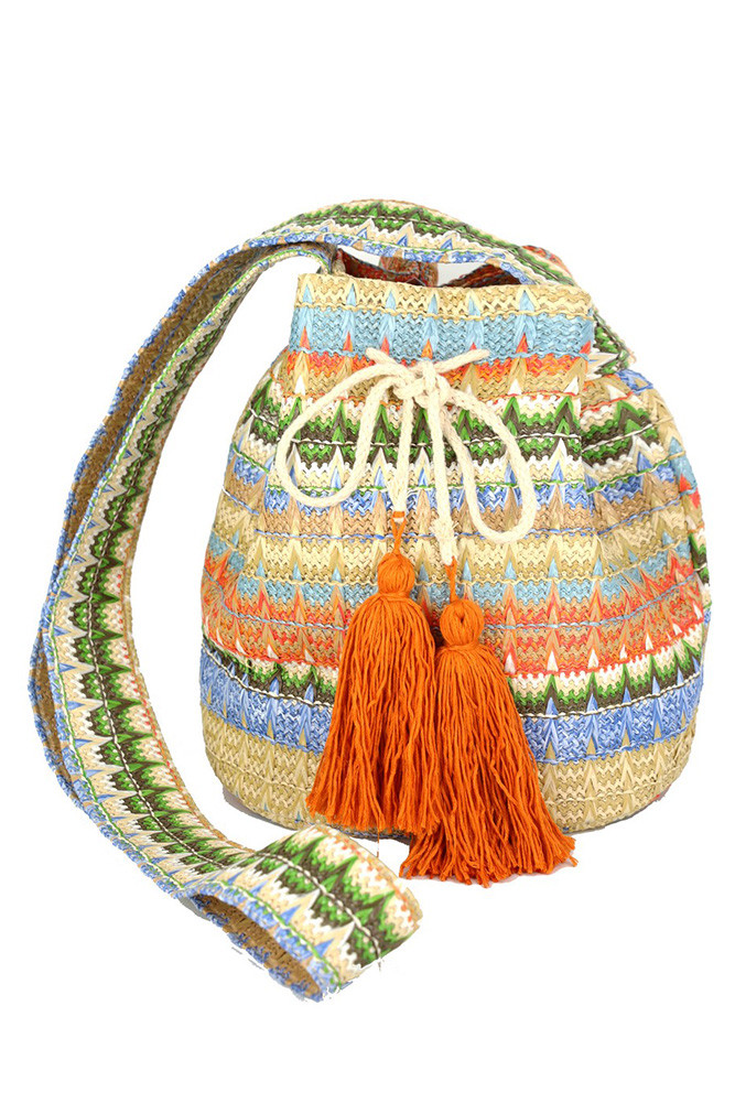 Women's Multi Color Geometric Pattern Bucket Bag — bucket bag photo 2