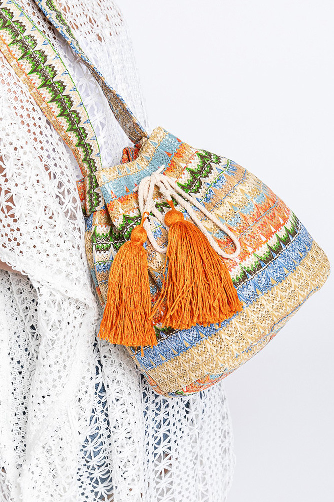 Women's Multi Color Geometric Pattern Bucket Bag — bucket bag photo 5