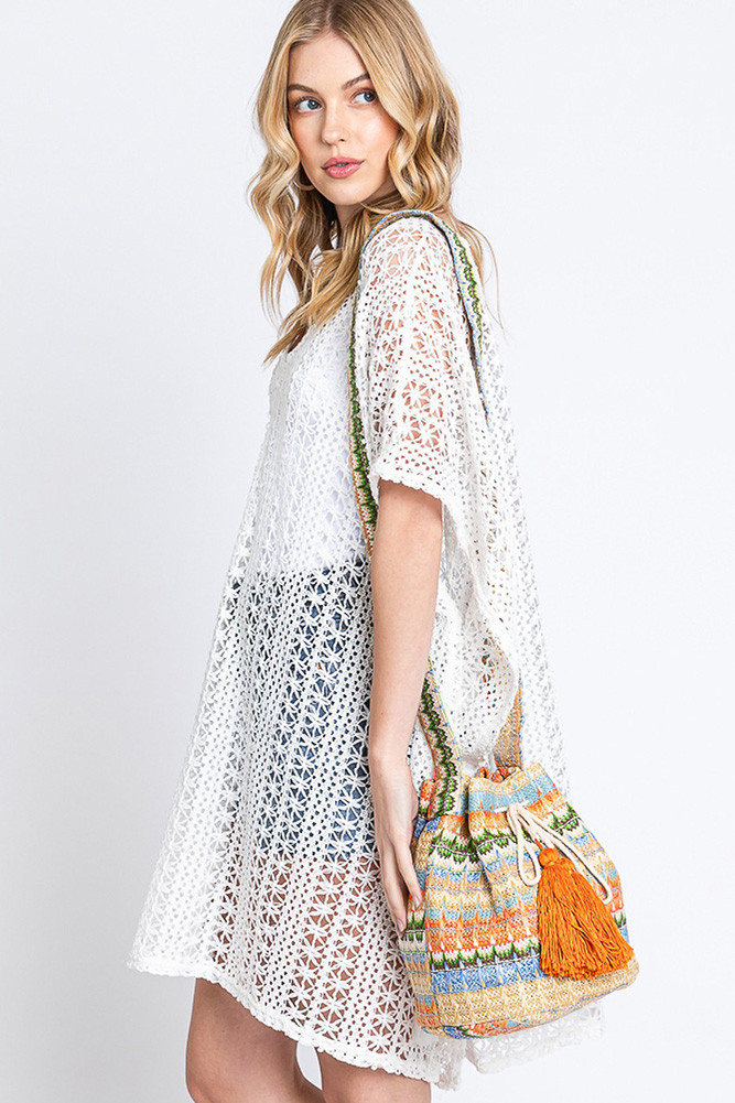 Women's Multi Color Geometric Pattern Bucket Bag — bucket bag photo 6