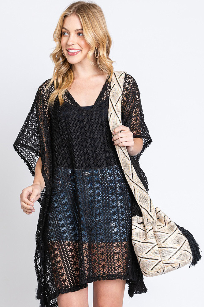 Women's Aztec Pattern Strap Aztec Bucket Bag in Black
