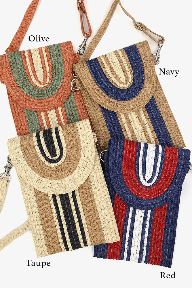 Women's Striped Pattern Straw Cell Phone Crossbody Bag by BURACQ