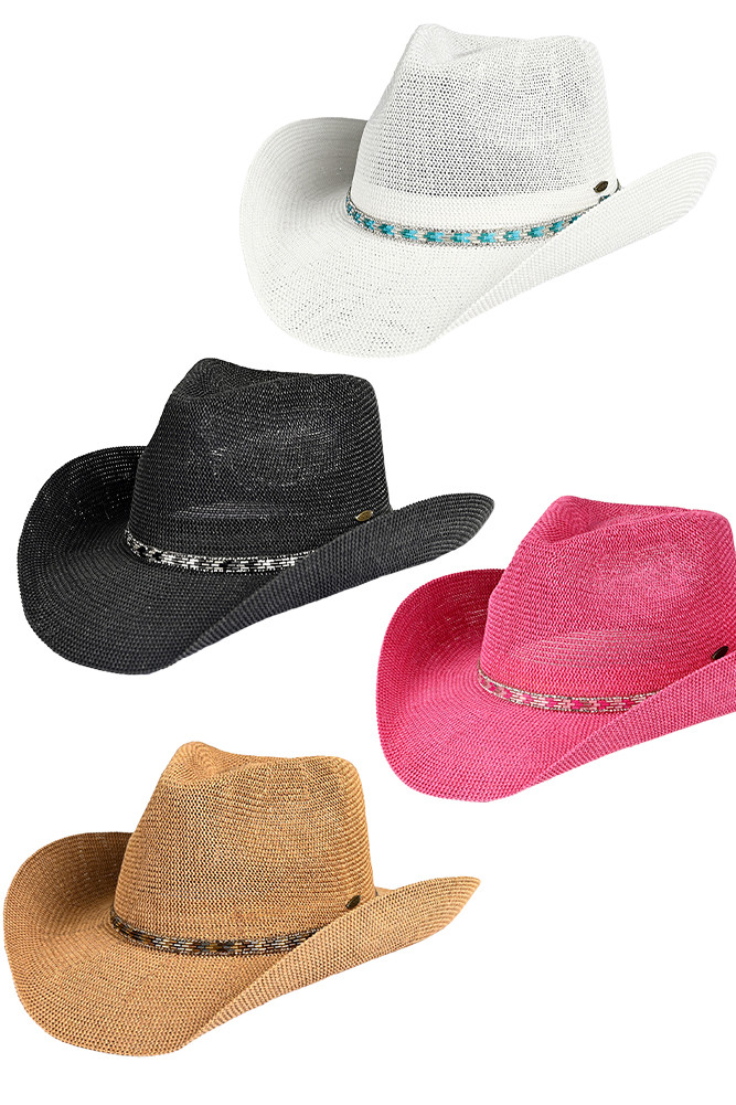 Women's Rhinestone Trim Band Cowboy Hat by BURACQ