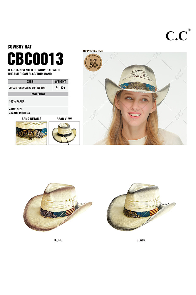 Women's American Flag Band Tea-Stain Cowboy Hat — cowboy hat photo 2