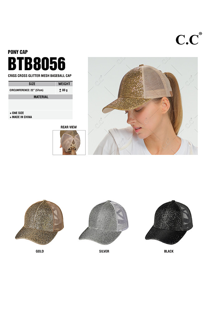 Women's Criss-Cross Glitter Mesh Baseball Cap — baseball cap photo 2