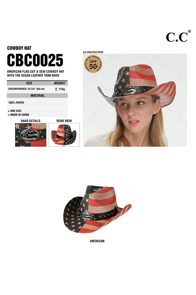 Women's American Flag Vegan Leather Band Cowboy Hat — cowboy hat photo 2
