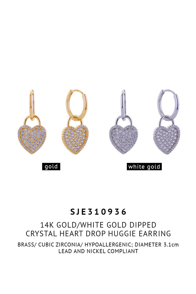 Women's 14K Gold Dipped Crystal Heart Drop Huggie Earrings by BURACQ