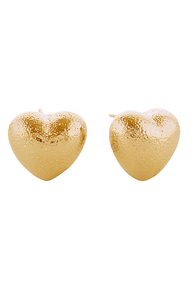 Women's 14K Gold Dipped Glitter Texture Heart Stud Earrings in Gold