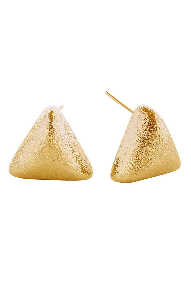 Women's 14K Gold Dipped Glitter Texture Triangle Stud Earrings in Gold