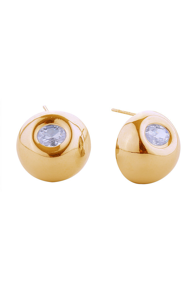 Women's 14K Gold Dipped Chunky CZ Button Stud Earrings in Gold