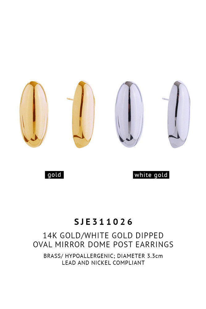 Women's 14K Gold Dipped Oval Mirror Dome Stud Earrings — earrings photo 2