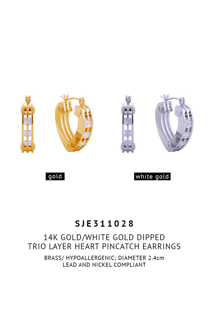Women's 14K Gold Dipped Trio Layer Heart Hoop Earrings — hoop earrings photo 2