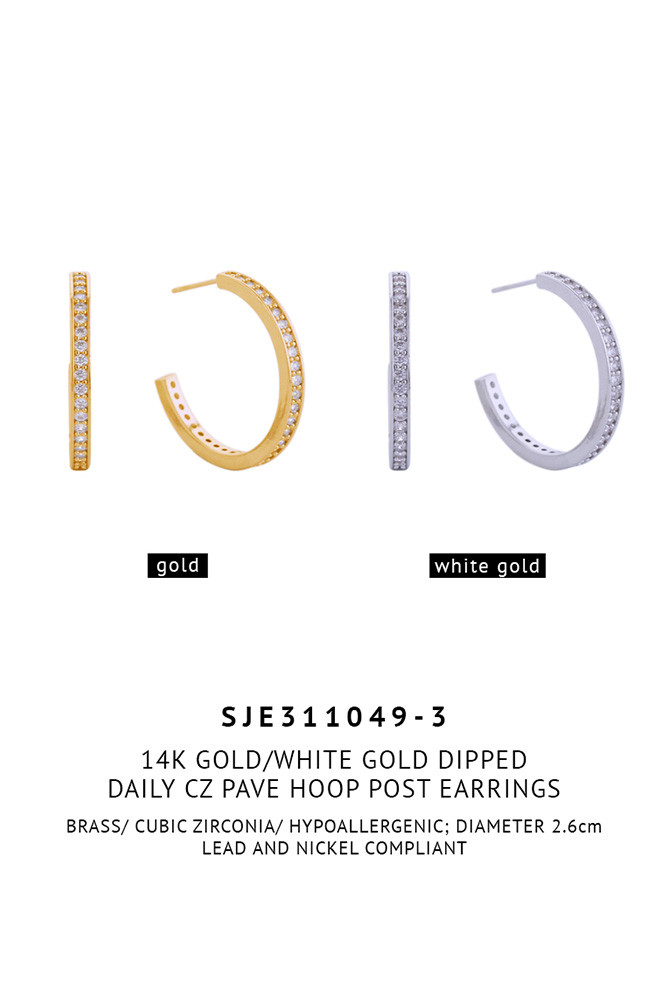 Women's 14K Gold Dipped Daily CZ Pave Hoop Earrings — hoop earrings photo 4