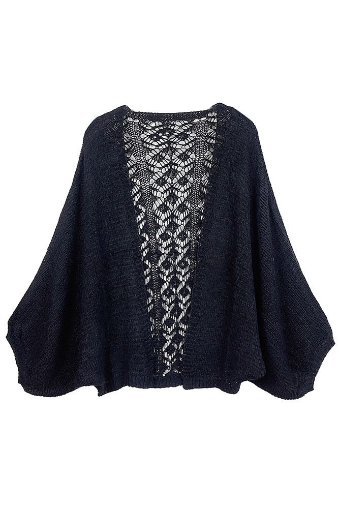 Women's Lace Back Crochet Cardigan in Black