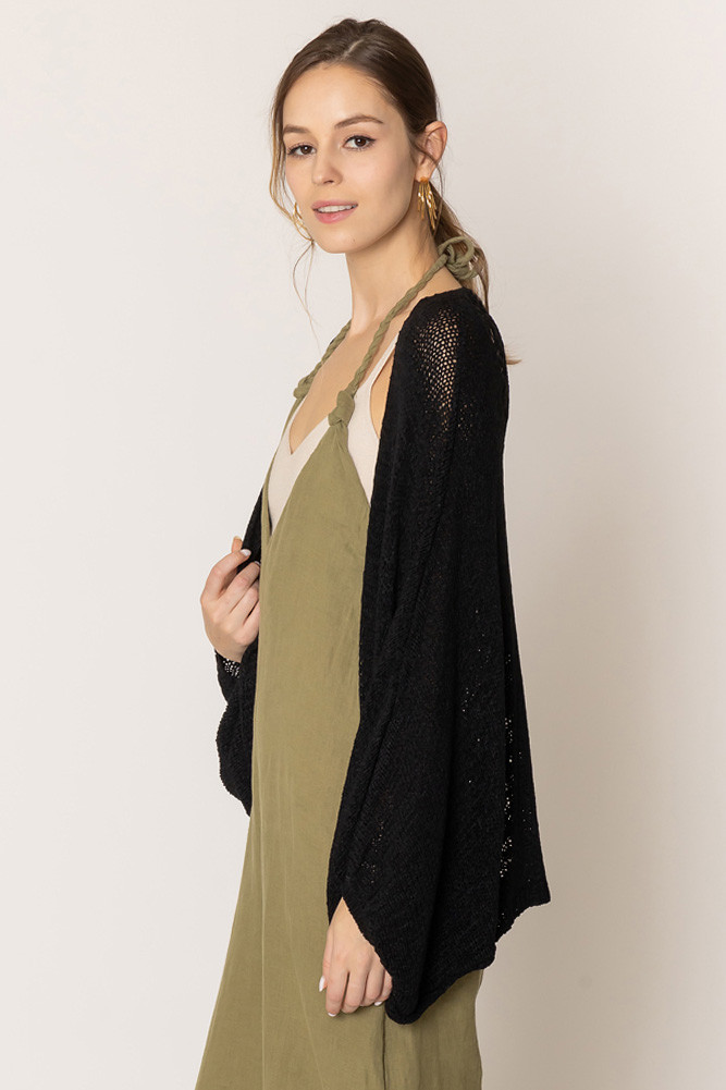 Women's Lace Back Crochet Cardigan in Black