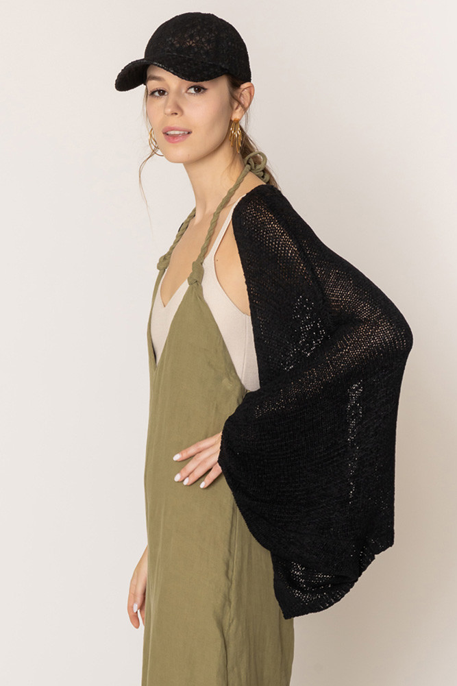 Women's Lace Back Crochet Cardigan in Black