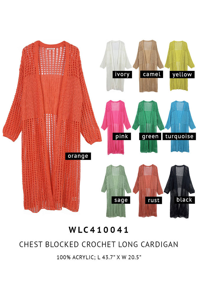Women's Chest Blocked Crochet Long Cardigan by BURACQ