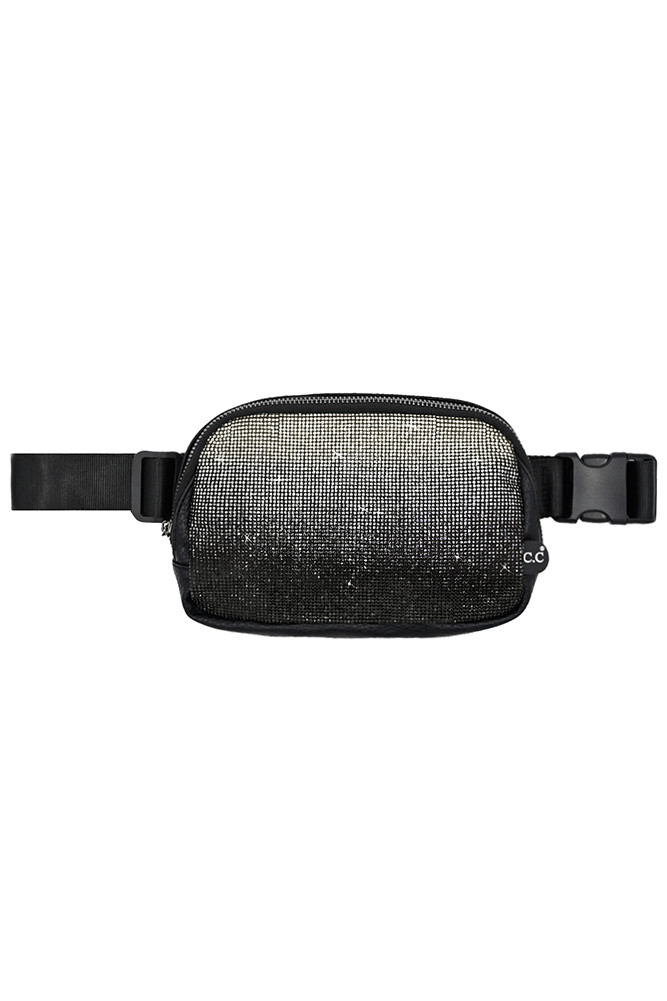 Women's Ombre Rhinestone Fanny Pack Belt Bag in Black