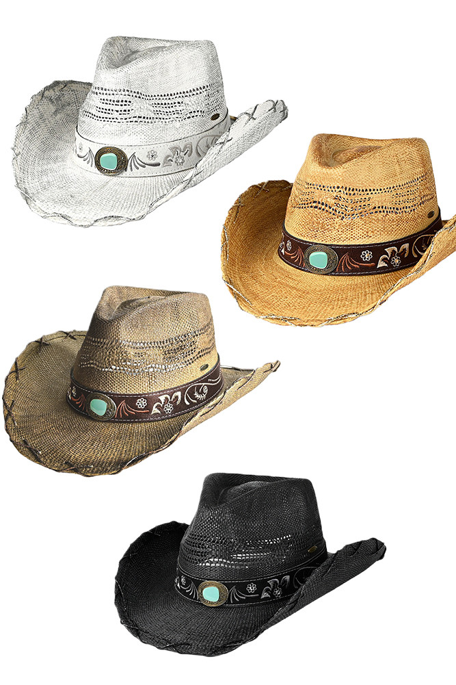 Women's Metallic X Stitches Ventead Cowboy Hat by BURACQ