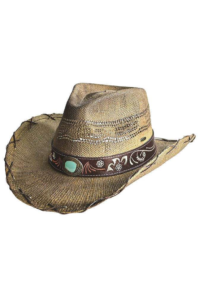 Women's Metallic X Stitches Ventead Cowboy Hat in Ash Brown