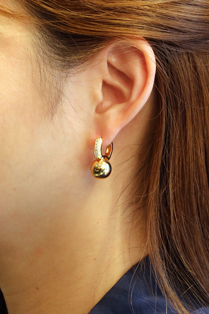Women's 14K Gold Dipped Ball Drop Pave CZ Huggie Earrings in Gold