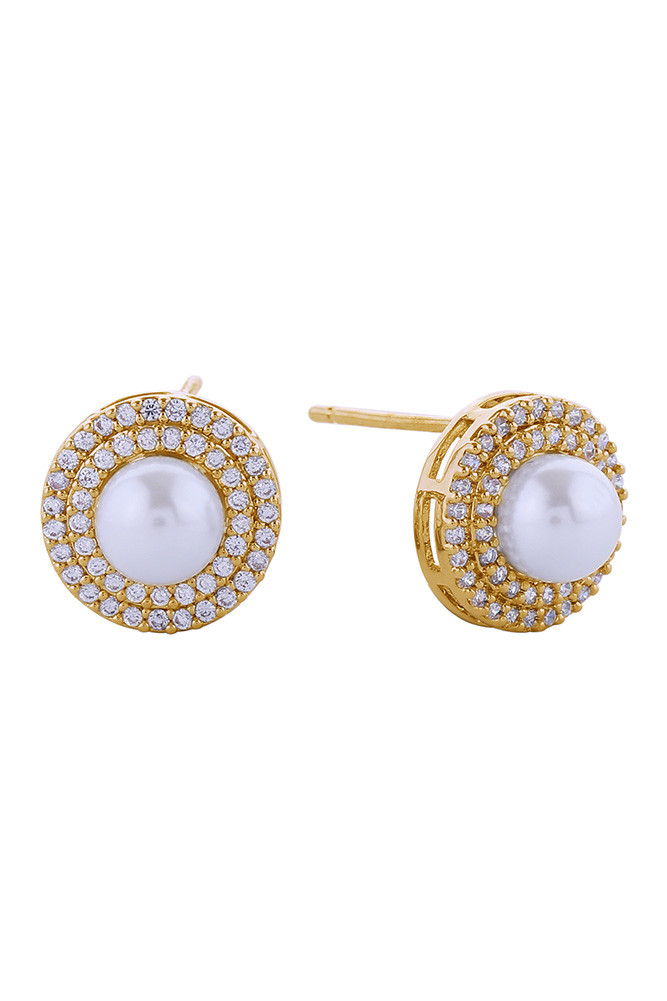 Women's 14K Gold Dipped Radiant Pearl Stud Earrings in Gold