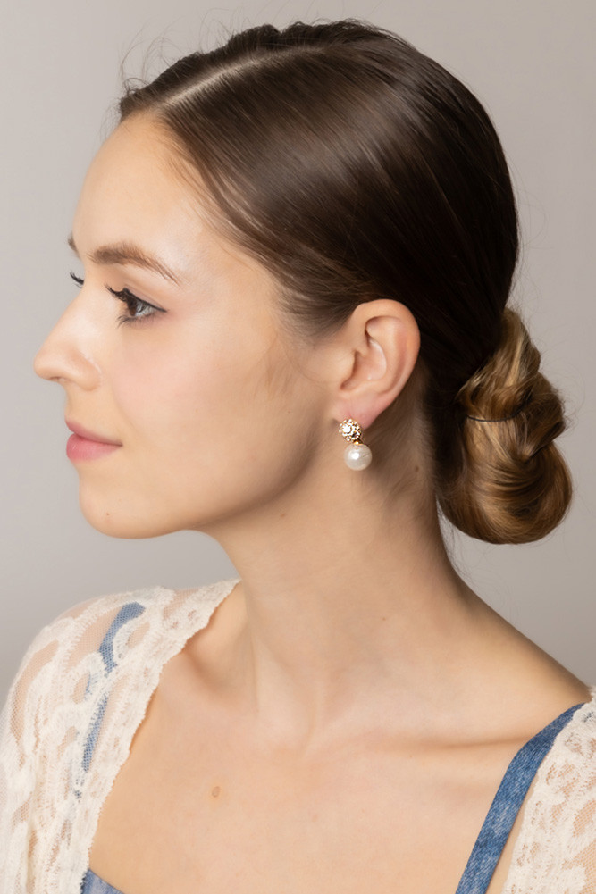 Women's 14K Gold Dipped Crystal Top Pearl Drop Stud Earrings in Gold