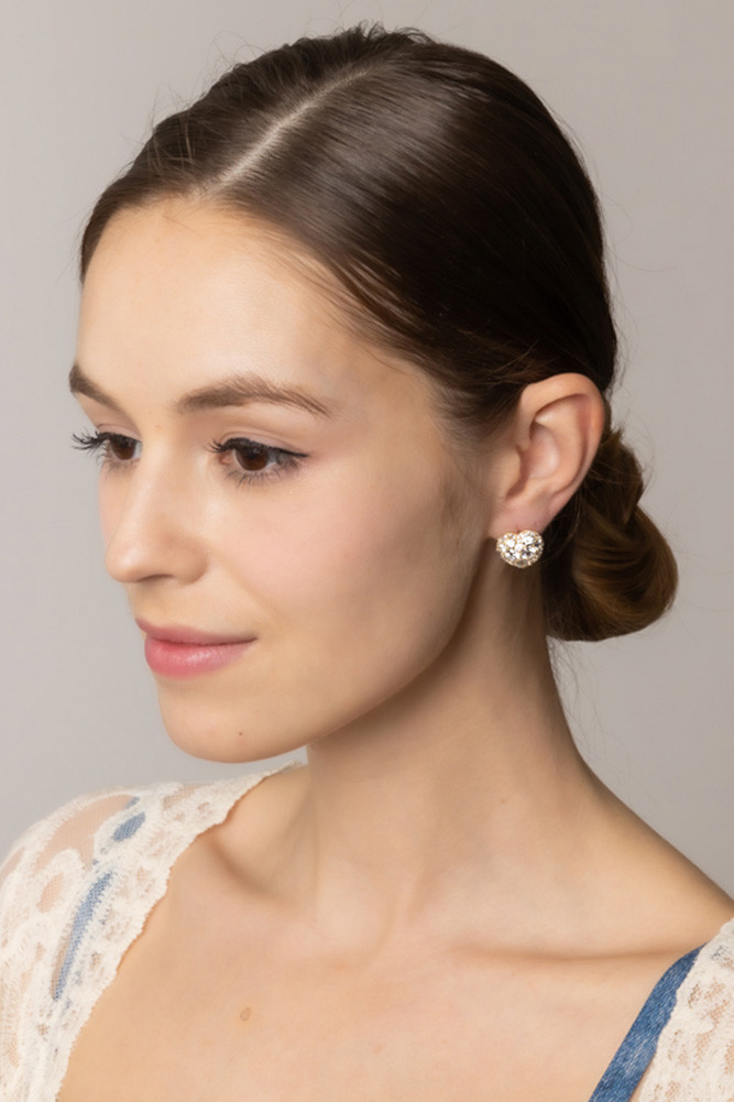 Women's 14K Gold Dipped Cluster CZ Heart Stud Earrings in Gold