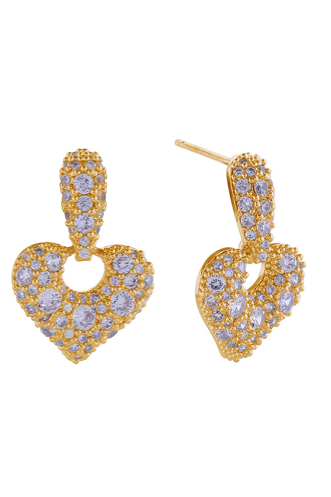Women's 14K Gold Dipped Cluster CZ Heart Drop Stud Earrings by BURACQ