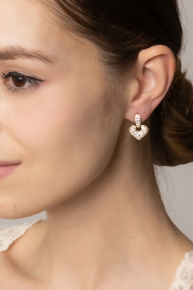 Women's 14K Gold Dipped Cluster CZ Heart Drop Stud Earrings in Gold