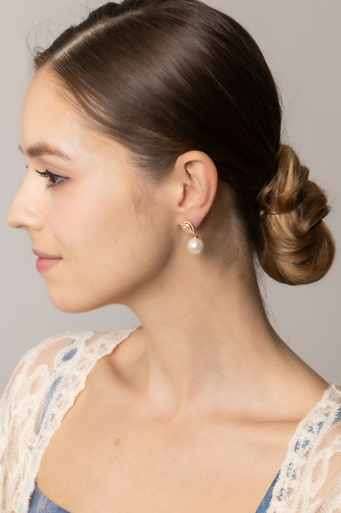 Women's 14K Gold Dipped Crystal Heart Top Pearl Dangle Earrings in Gold