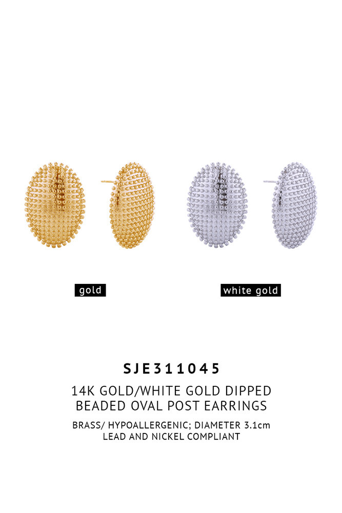 Women's 14K Gold Dipped Beaded Oval Stud Earrings — earrings photo 2