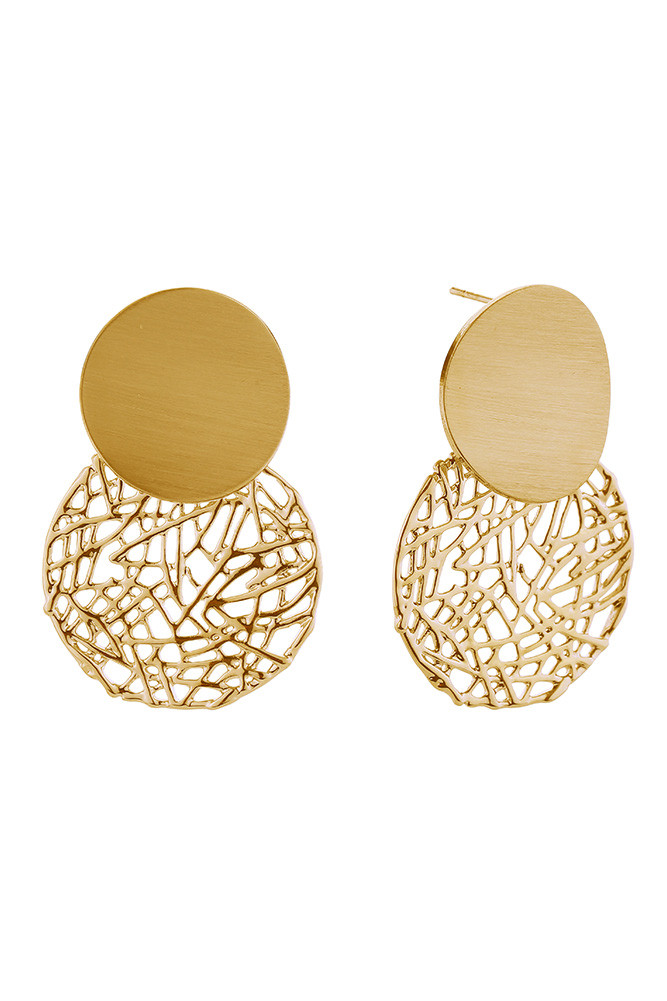 Women's 14K Gold Dipped Hollow Out Button Stud Earrings in Gold