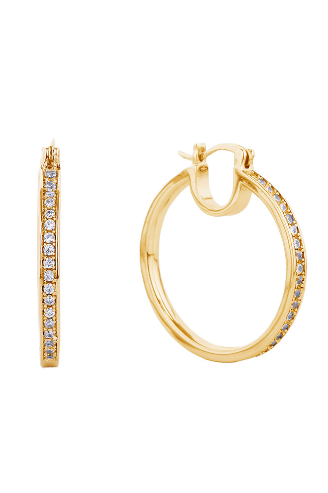 Women's 14K Gold Dipped Gold/White Hoop CZ Paved Earrings — hoop earrings photo 2