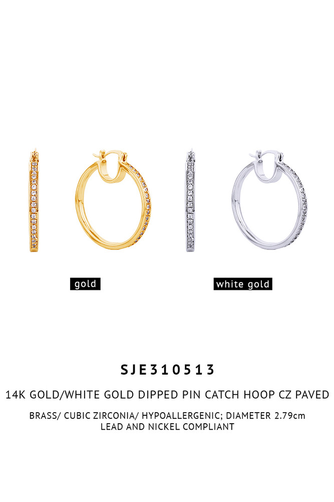 Women's 14K Gold Dipped Gold/White Hoop CZ Paved Earrings — hoop earrings photo 3