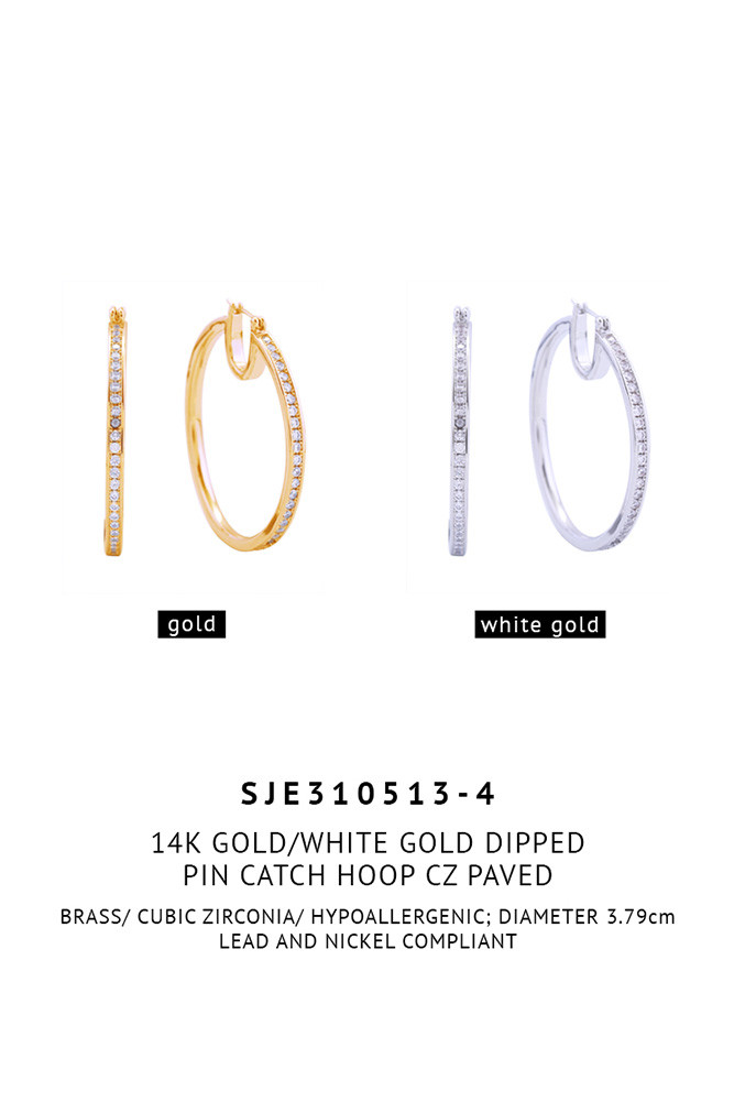 Women's 14K Gold Dipped Gold/White Hoop CZ Paved Earrings — hoop earrings photo 4