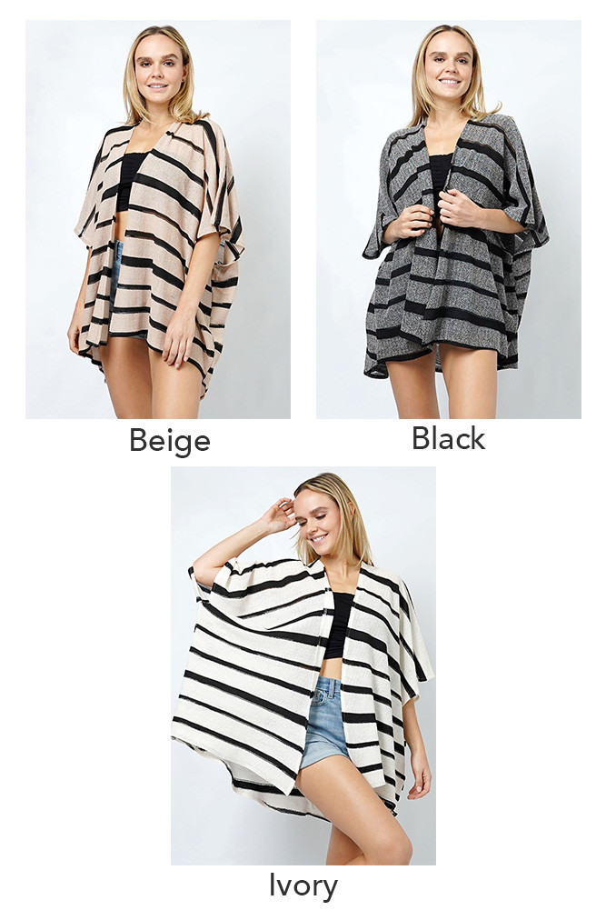 Women's Stripe Relaxed Fit Knit Kimono — kimono photo 2