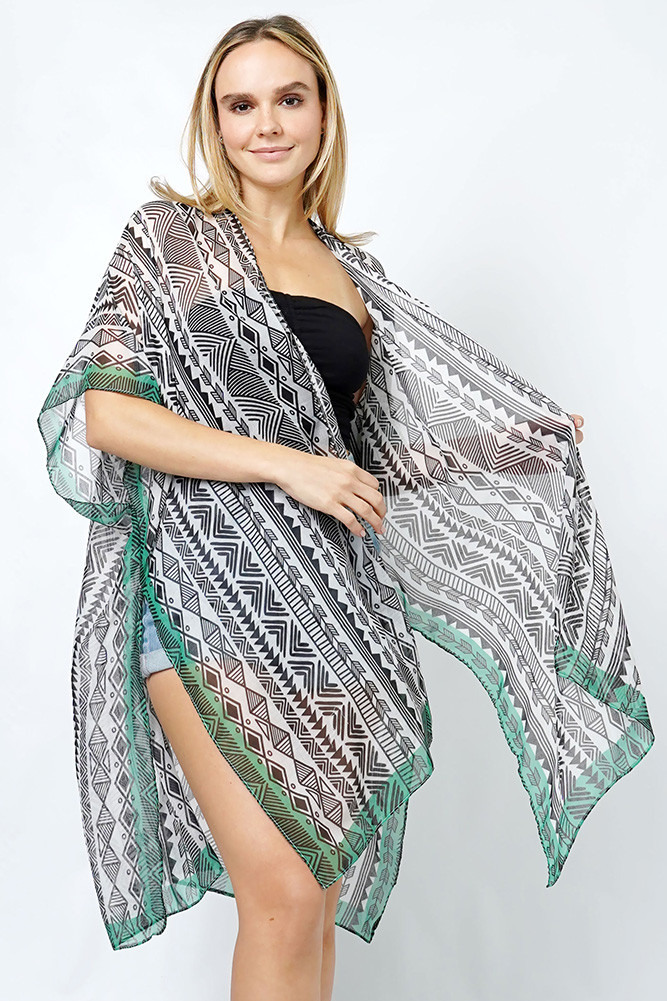 Women's Ethnic Pattern Print Kimono in Black