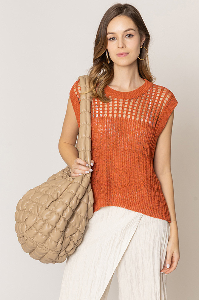 Women's Solid Large Quilted PU Bag in Beige