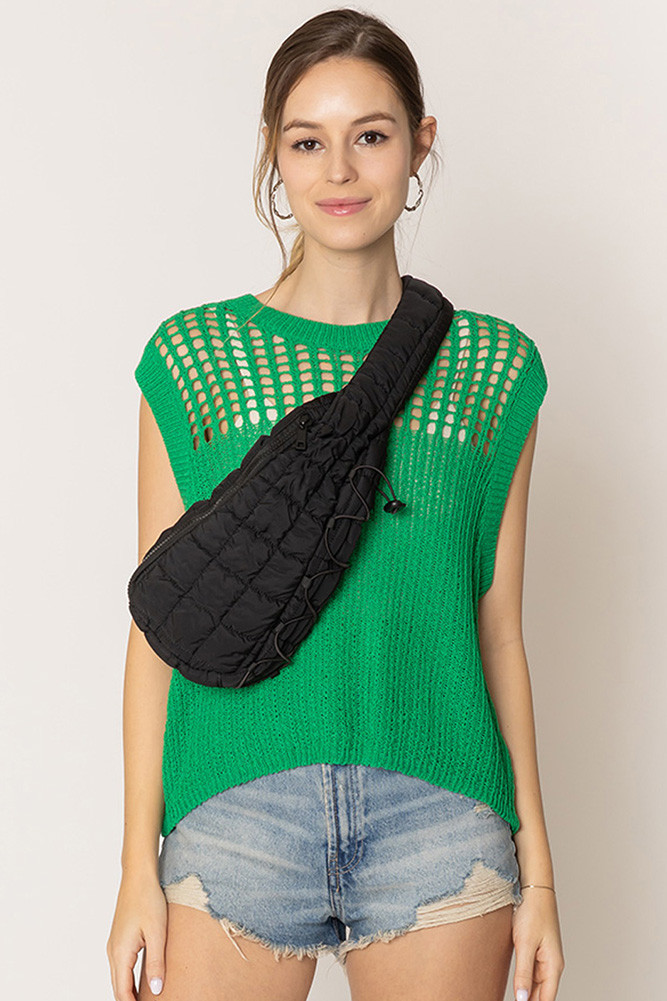 Women's Solid Quilted Sling Bag in Black