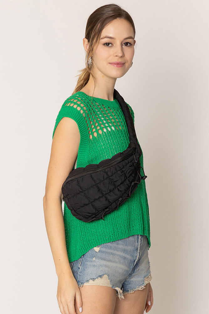 Women's Solid Quilted Sling Bag in Black