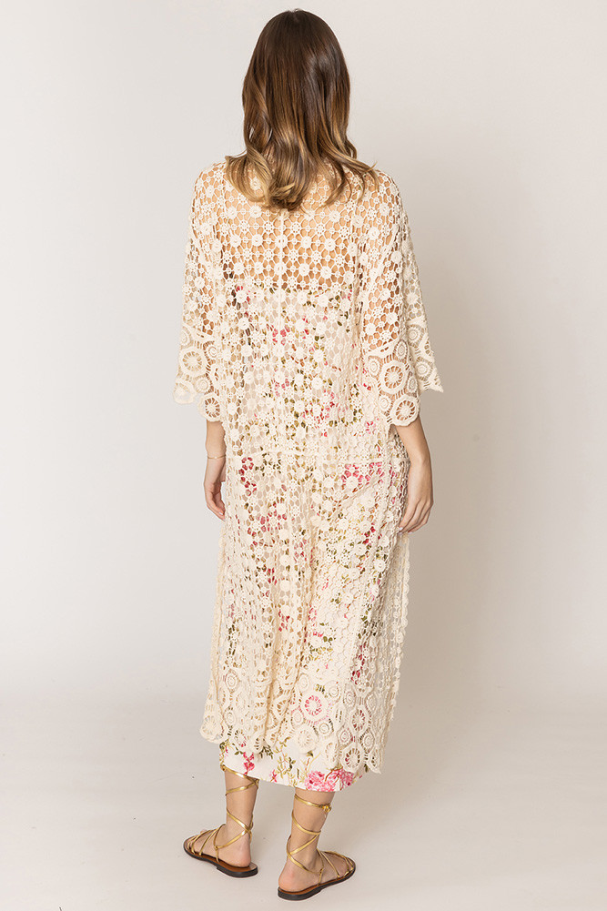 Women's Solid Crochet Cardigan in Ivory