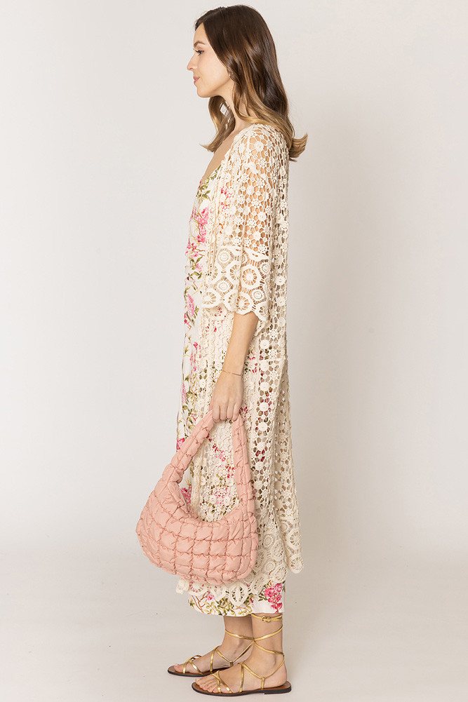 Women's Solid Crochet Cardigan in Ivory