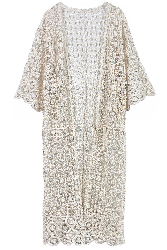 Women's Solid Crochet Cardigan in Ivory