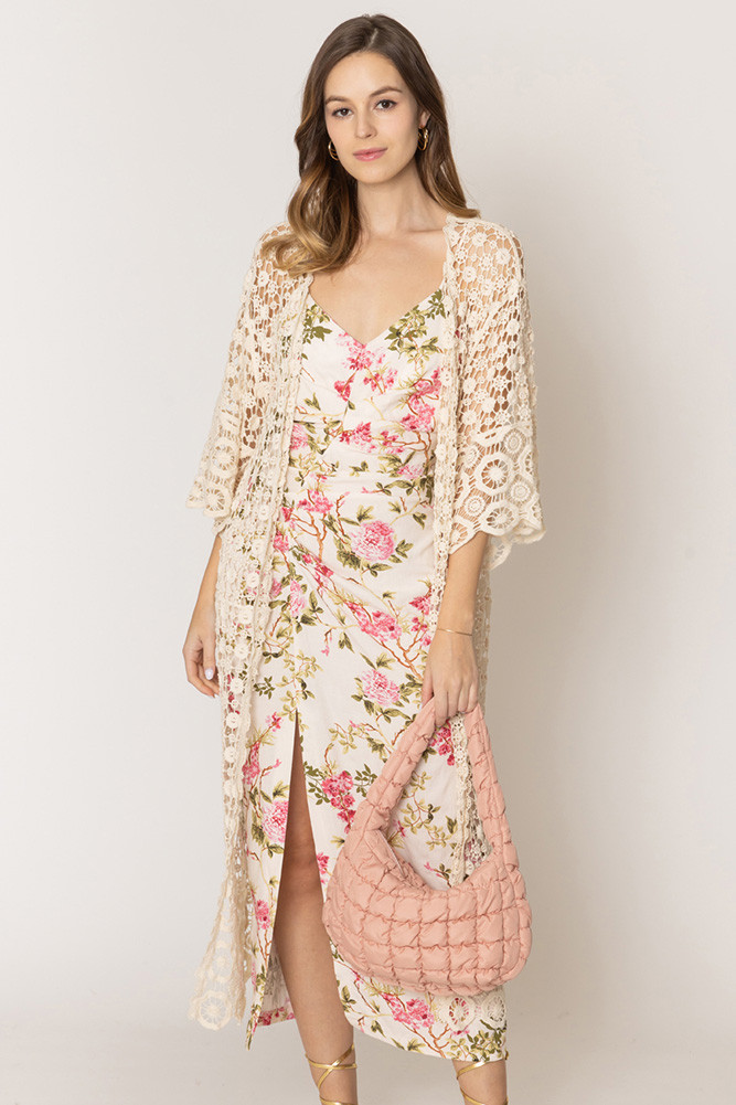 Women's Solid Crochet Cardigan in Ivory