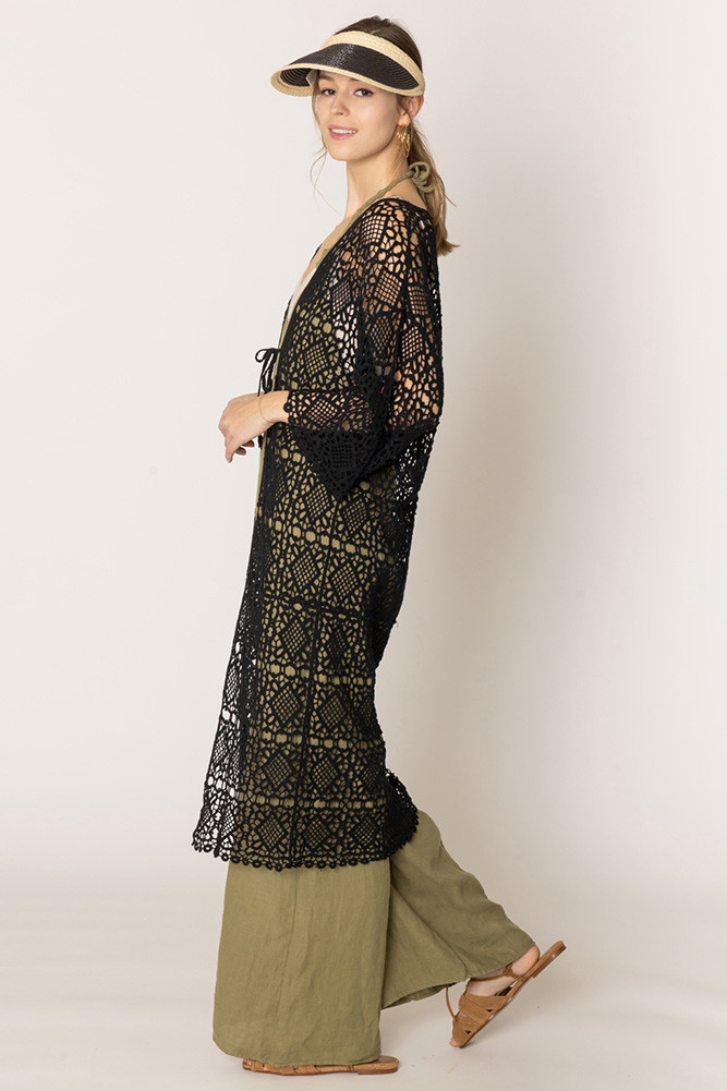 Women's Solid Crochet Cardigan in Black