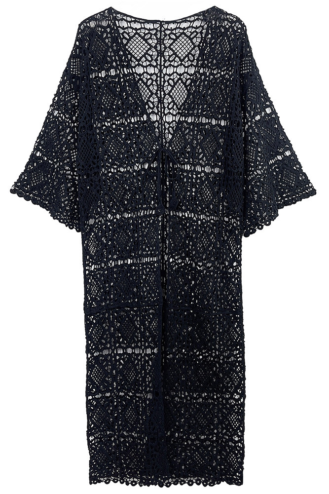 Women's Solid Crochet Cardigan in Black